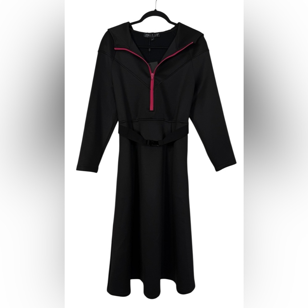 NWT Jessie LIU San Francisco Khloe Hooded Ponte Dress w/ Elastic Belt Sz Medium